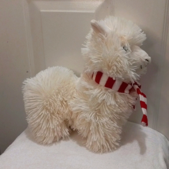 Liama/Alpaca Dan Dee Plush White Shaggy Hair W/ Red Scarf - Picture 2 of 6